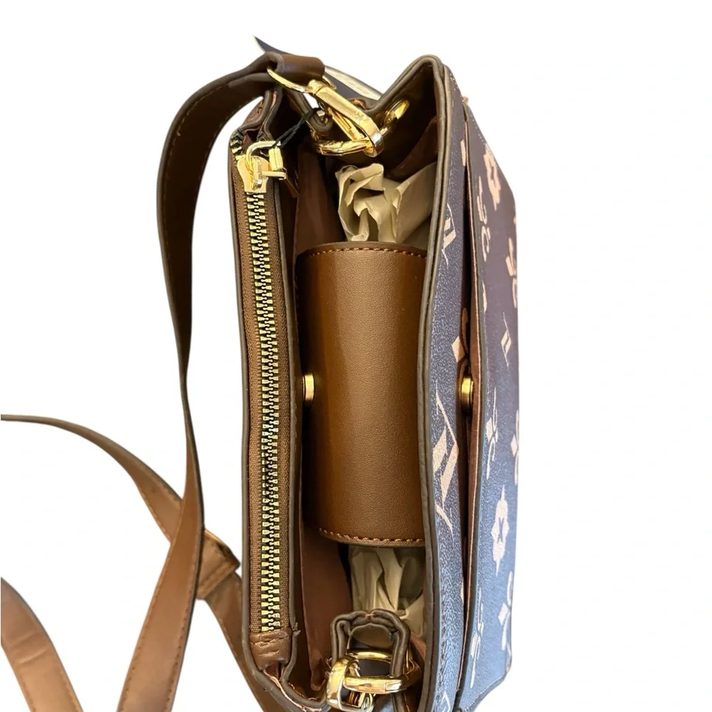 Adrienne Vittadini Crossbody Fleur-de-lis Adjustable Strap Brown Bone NEW‎ $190